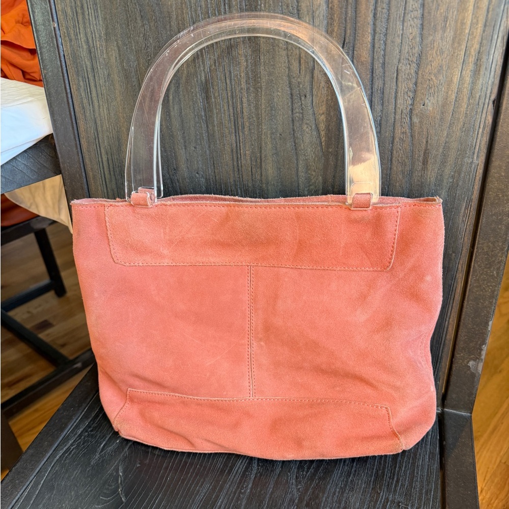 Vintage Y2K Spiegel Coral Suede Clear Acrylic Handle Tote